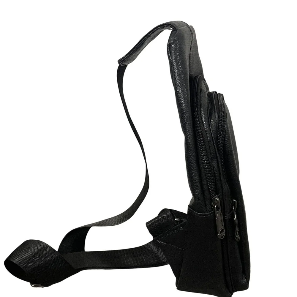 Westend Mens Black Faux Leather Sling Bag Crossbody Backpack Travel Chest Pack